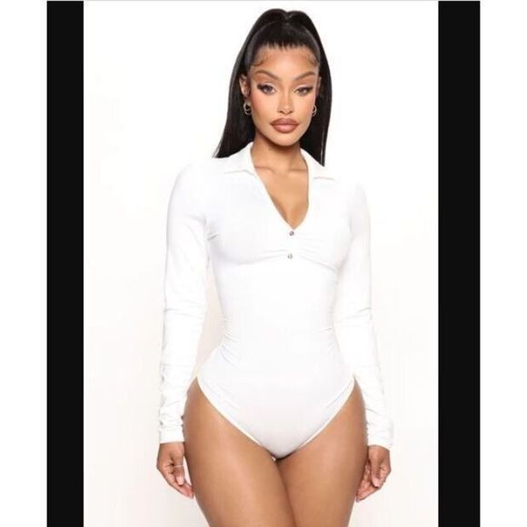 Fashion Nova 72791 Women's Sz L Off White Nia Long Sleeve Bodysuit - Picture 7 of 8